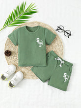 Load image into Gallery viewer, Kids Graphic Waffle-Knit Round Neck Top and Shorts Set