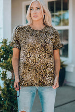 Load image into Gallery viewer, Women Leopard Short Flounce Sleeve Tee