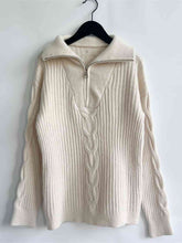 Load image into Gallery viewer, Ribbed Half Zip Long Sleeve Sweater