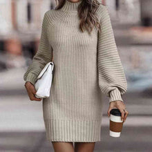 Load image into Gallery viewer, Mock Neck Lantern Sleeve Sweater Dress
