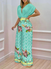 Load image into Gallery viewer, Printed Surplice Top and Wide Leg Pants Set