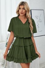Load image into Gallery viewer, Tie Neck Frill Trim Short Sleeve Mini Dress
