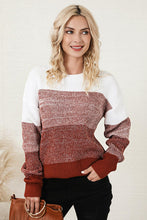 Load image into Gallery viewer, Color Block Round Neck Long Sleeve Sweater