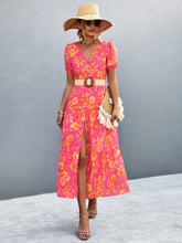 Load image into Gallery viewer, V-Neck Short Sleeve High Slit Midi Dress