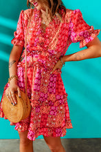 Load image into Gallery viewer, Printed Frill Trim Cutout Mini Dress