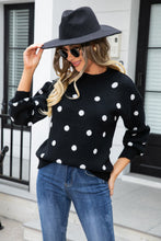 Load image into Gallery viewer, Polka Dot Round Neck Dropped Shoulder Sweater