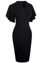 Load image into Gallery viewer, Notched Neck Flutter Sleeve Pencil Dress