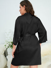 Load image into Gallery viewer, Plus Size Surplice Neck Tie Waist Robe