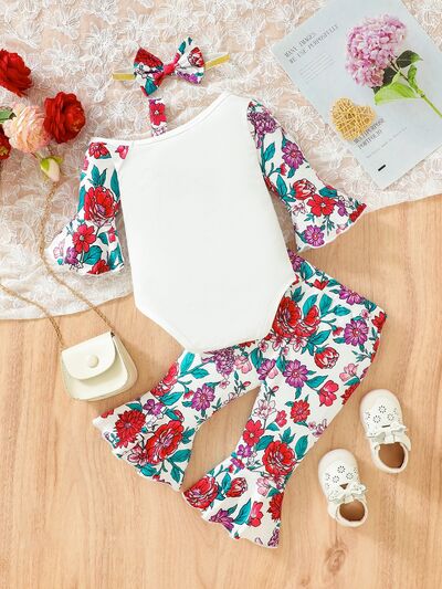Baby Girl ALOHA Printed Bodysuit and Flare Pants Set