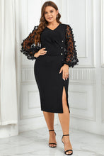 Load image into Gallery viewer, Plus Size Butterfly Applique Balloon Sleeve Slit Dress