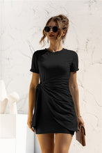 Load image into Gallery viewer, Round Neck Cuffed Sleeve Side Tie Dress