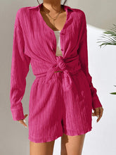 Load image into Gallery viewer, Textured Buttoned Shirt and Shorts Set