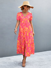 Load image into Gallery viewer, V-Neck Short Sleeve High Slit Midi Dress