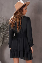 Load image into Gallery viewer, Tied Plunge Smocked Waist Flounce Sleeve Dress
