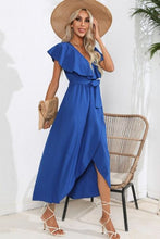 Load image into Gallery viewer, Ruffled Tied V-Neck Midi Dress