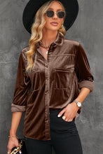 Load image into Gallery viewer, Button Up Collared Neck Long Sleeve Velvet Shirt