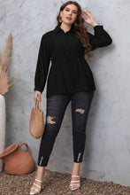 Load image into Gallery viewer, Plus Size Drawstring Waist Collared Neck Babydoll Blouse