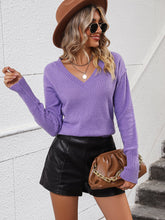 Load image into Gallery viewer, V-Neck Dropped Shoulder Long Sleeve Knit Top