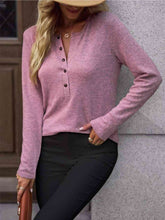 Load image into Gallery viewer, Round Neck Buttoned Long Sleeve T-Shirt