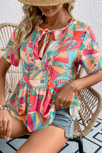 Load image into Gallery viewer, Printed Tie Neck Short Sleeve Blouse