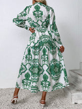 Load image into Gallery viewer, Printed Tie Waist Notched Neck Midi Dress