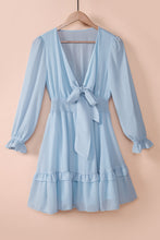 Load image into Gallery viewer, Tied Plunge Smocked Waist Flounce Sleeve Dress