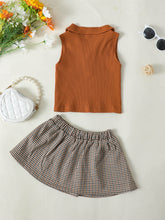 Load image into Gallery viewer, Baby Girl Ribbed Sleeveless Top and Plaid Skirt Set