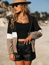 Load image into Gallery viewer, Color Block Zip Up Hooded Jacket
