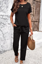 Load image into Gallery viewer, Round Neck Short Sleeve Top and Pants Set