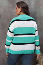 Load image into Gallery viewer, Plus Size Striped V-Neck Dropped Shoulder Sweater