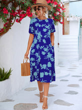 Load image into Gallery viewer, Floral Puff Sleeve Ruffle Hem Midi Dress