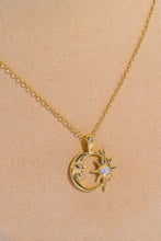 Load image into Gallery viewer, Copper 14K Gold Pleated Moon &amp; Star Shape Pendant Necklace