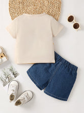Load image into Gallery viewer, Baby Boy KEEP RUNNING Round Neck Tee and Denim Shorts Set