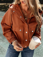 Load image into Gallery viewer, Snap Down Drawstring Hooded Jacket