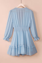 Load image into Gallery viewer, Tied Plunge Smocked Waist Flounce Sleeve Dress