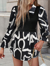 Load image into Gallery viewer, Collared Neck Black And White Color-Contrast Print Long Sleeve Shirt