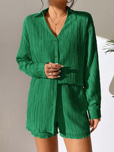 Load image into Gallery viewer, Textured Buttoned Shirt and Shorts Set