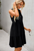 Load image into Gallery viewer, Tie Neck Tiered Dress with Decorative Buttons