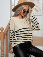 Load image into Gallery viewer, Striped Round Neck Cable-Knit Sweater
