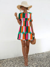 Load image into Gallery viewer, Geometric Frill Round Neck Short Sleeve Dress