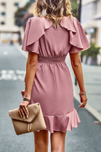 Load image into Gallery viewer, Round Neck Flutter Sleeve Ruffled Dress