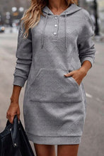 Load image into Gallery viewer, Texture Half Snap Drawstring Hooded Dress