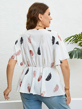 Load image into Gallery viewer, Feather Print Tied Flutter Sleeve Blouse