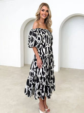 Load image into Gallery viewer, Printed Smocked Off-Shoulder Tiered Dress