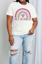 Load image into Gallery viewer, Simply Love Full Size LOVE HELLO KINDERGARTEN Rainbow Graphic Cotton Tee