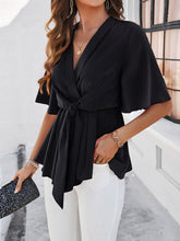 Load image into Gallery viewer, Surplice Tie Waist Half Sleeve Blouse
