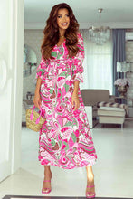Load image into Gallery viewer, Printed Surplice Neck Flounce Sleeve Dress