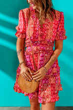 Load image into Gallery viewer, Printed Frill Trim Cutout Mini Dress