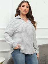 Load image into Gallery viewer, Plus Size Ribbed Collared Neck Long Sleeve Blouse