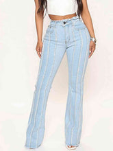 Load image into Gallery viewer, Striped Raw Hem Jeans